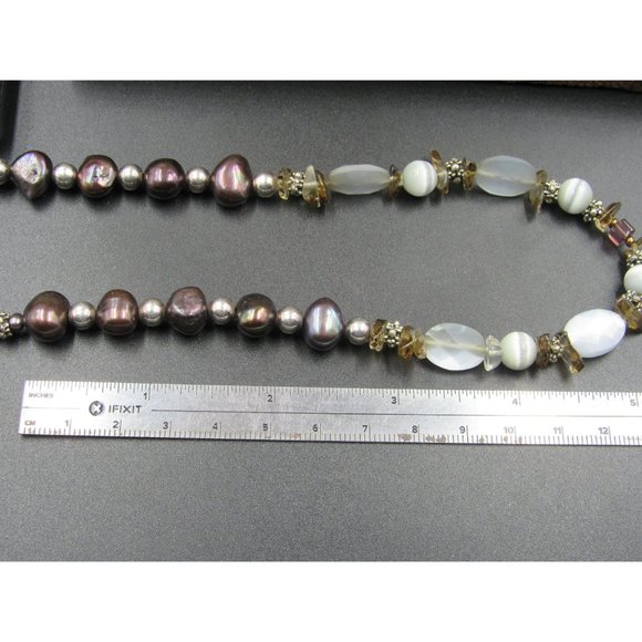 24" Sterling Silver Silpada Shell Real Pearls And Stone Chips Necklace Vintage - Picture 8 of 9